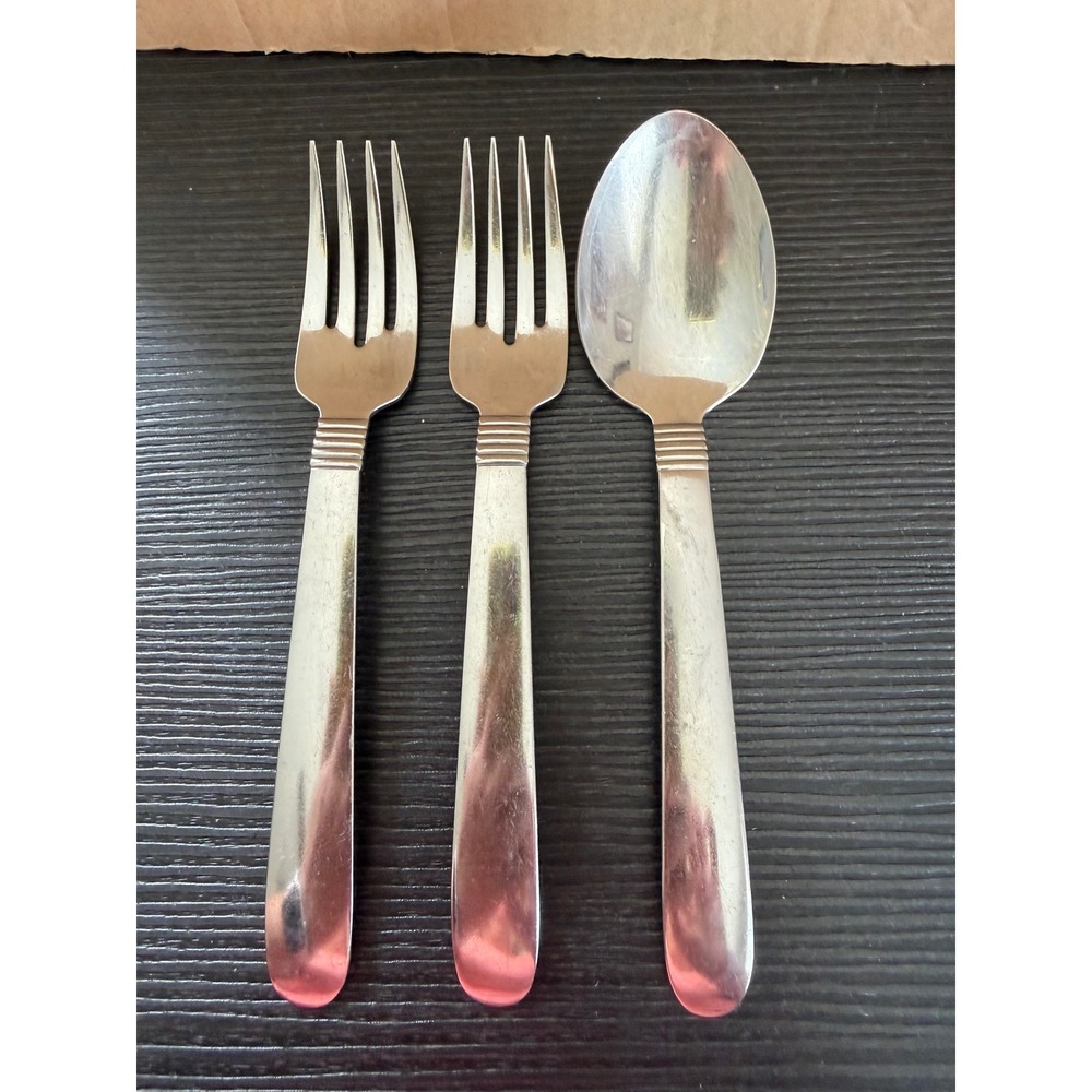 Oneida Austere USA Stainless Flatware 2 Dinner Forks 1 Oval Spoon 3pc Lot